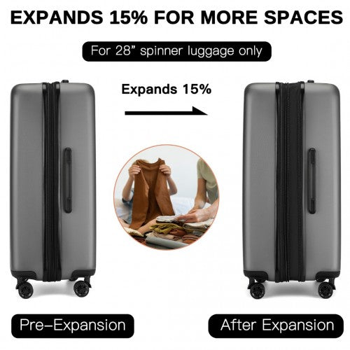 KSK2477 - Kono Durable 28 Inch Expandable ABS+PC Vertical Textured Hard Shell Suitcase with Secure 3-Digit Lock - Grey