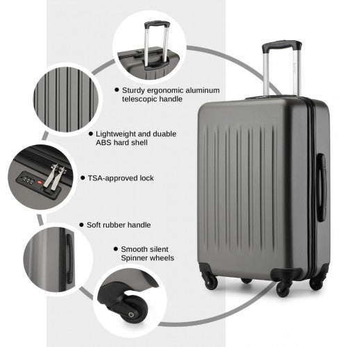 Kono Premium 3-Piece Vertical Textured Hard Shell Luggage Set with 3-Digit Lock & Silent Wheels - Grey