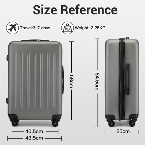 Kono Premium 3-Piece Vertical Textured Hard Shell Luggage Set with 3-Digit Lock & Silent Wheels - Grey
