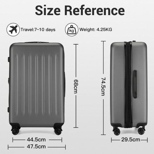 Kono Premium 3-Piece Vertical Textured Hard Shell Luggage Set with 3-Digit Lock & Silent Wheels - Grey
