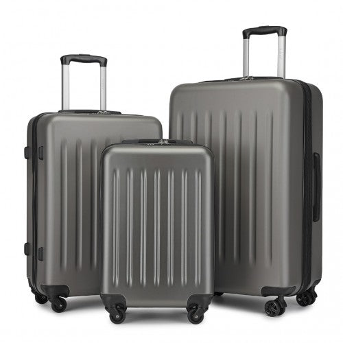 Kono Premium 3-Piece Vertical Textured Hard Shell Luggage Set with 3-Digit Lock & Silent Wheels - Grey - Neils Luggage Store
