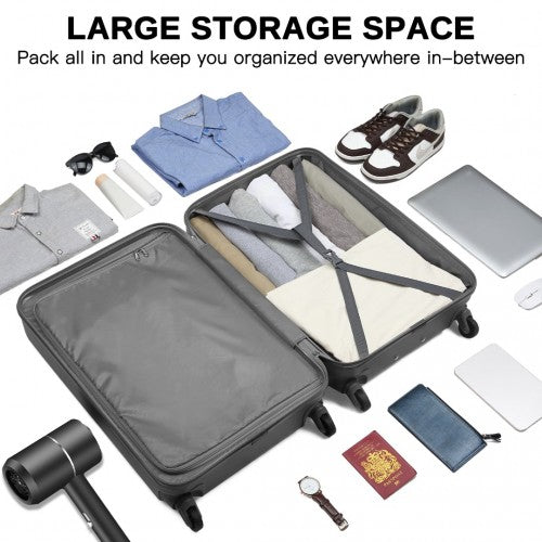 Kono Premium 3-Piece Vertical Textured Hard Shell Luggage Set with 3-Digit Lock & Silent Wheels - Grey