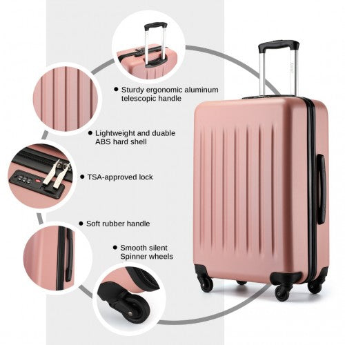 KSK2477 - Kono Durable 24 Inch Lightweight ABS+PC Vertical Textured Check-in Suitcase with Secure 3-Digit Lock - Nude