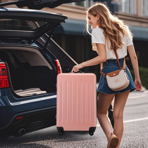 KSK2477 - Kono Durable 28 Inch Expandable ABS+PC Vertical Textured Hard Shell Suitcase with Secure 3-Digit Lock - Nude