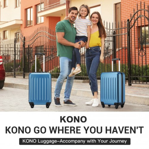 KSK2477 - Kono Durable 20 Inch Lightweight ABS+PC Vertical Textured Carry-On Suitcase with Secure 3-Digit Lock - Navy