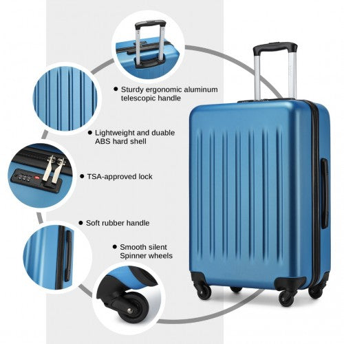 Kono Premium 3-Piece Vertical Textured Hard Shell Luggage Set with 3-Digit Lock & Silent Wheels - Navy