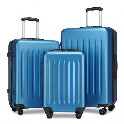 Kono Premium 3-Piece Vertical Textured Hard Shell Luggage Set with 3-Digit Lock & Silent Wheels - Navy - Neils Luggage Store
