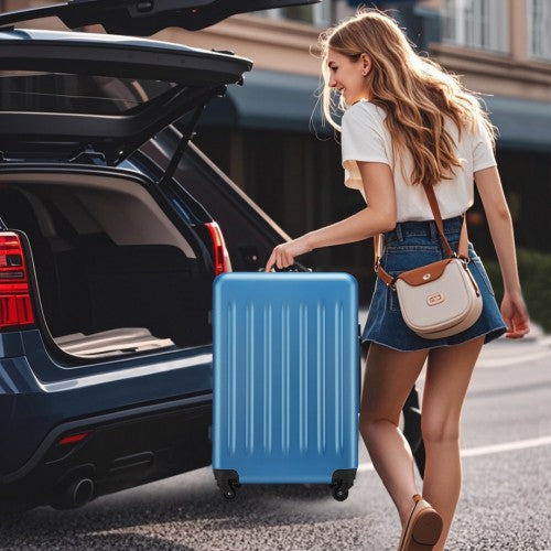 Kono Premium 3-Piece Vertical Textured Hard Shell Luggage Set with 3-Digit Lock & Silent Wheels - Navy