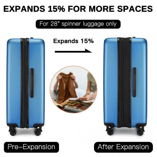 Kono Premium 3-Piece Vertical Textured Hard Shell Luggage Set with 3-Digit Lock & Silent Wheels - Navy
