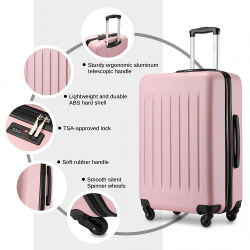 Kono Premium 3-Piece Vertical Textured Hard Shell Luggage Set with 3-Digit Lock & Silent Wheels - Pink