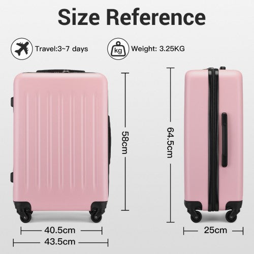 Kono Premium 3-Piece Vertical Textured Hard Shell Luggage Set with 3-Digit Lock & Silent Wheels - Pink