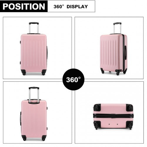 Kono Premium 3-Piece Vertical Textured Hard Shell Luggage Set with 3-Digit Lock & Silent Wheels - Pink