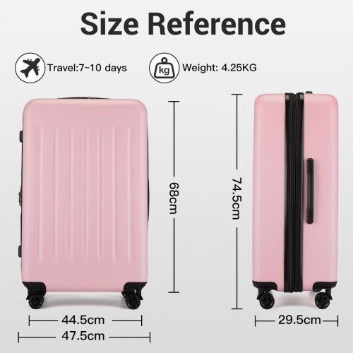 Kono Premium 3-Piece Vertical Textured Hard Shell Luggage Set with 3-Digit Lock & Silent Wheels - Pink