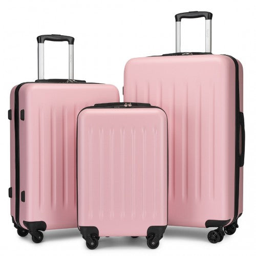 Kono Premium 3-Piece Vertical Textured Hard Shell Luggage Set with 3-Digit Lock & Silent Wheels - Pink - Neils Luggage Store