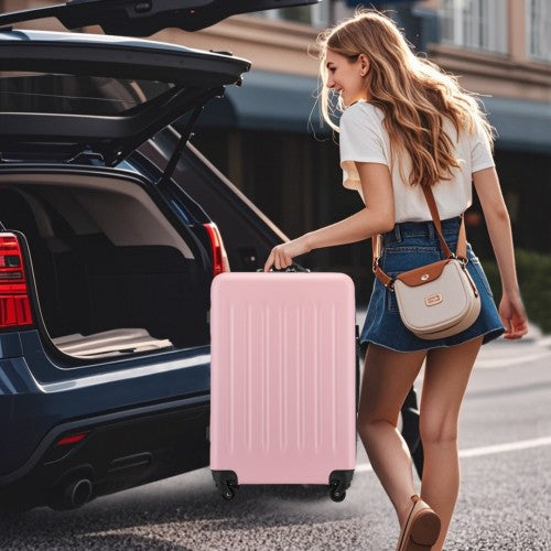 Kono Premium 3-Piece Vertical Textured Hard Shell Luggage Set with 3-Digit Lock & Silent Wheels - Pink