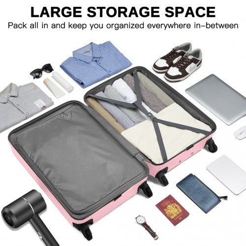 Kono Premium 3-Piece Vertical Textured Hard Shell Luggage Set with 3-Digit Lock & Silent Wheels - Pink