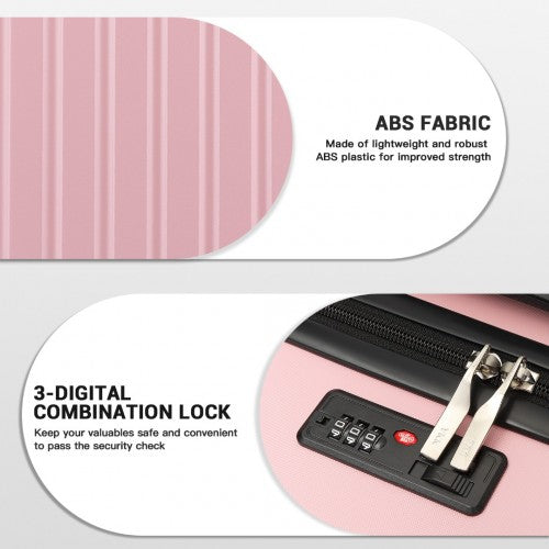 Kono Premium 3-Piece Vertical Textured Hard Shell Luggage Set with 3-Digit Lock & Silent Wheels - Pink