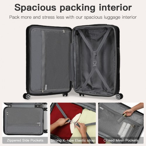 KSK2482 - Kono 28 Inch Expandable Horizontal Engraved Hard Shell ABS+PC Check-In Suitcase with TSA Lock - Black