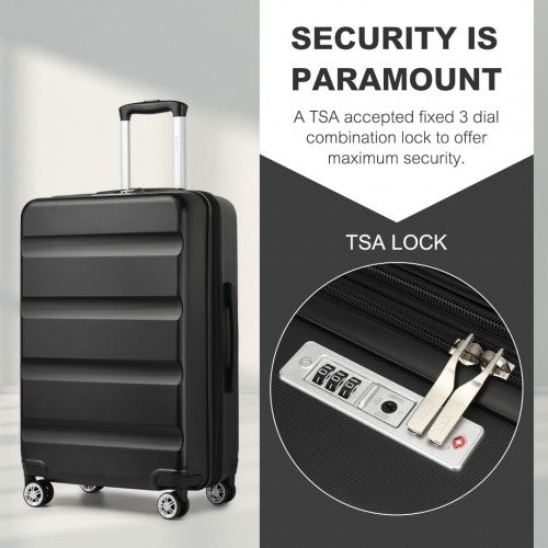 KSK2482 - Kono 28 Inch Expandable Horizontal Engraved Hard Shell ABS+PC Check-In Suitcase with TSA Lock - Black