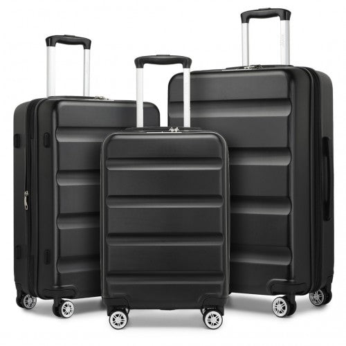 KSK2482 - Kono 3-Piece Horizontal Engraved Hard Shell ABS+PC Suitcase with TSA Lock - Black