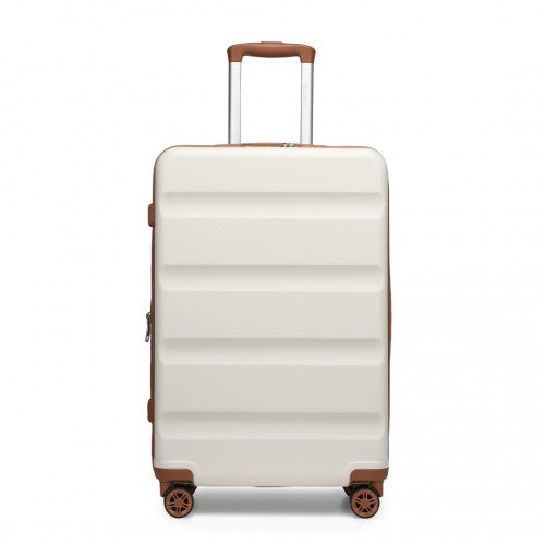 KSK2482 - Kono 24 Inch Expandable Horizontal Engraved Hard Shell ABS+PC Check-In Suitcase with TSA Lock - Cream