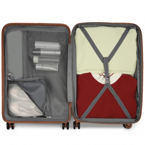 KSK2482 - Kono 28 Inch Expandable Horizontal Engraved Hard Shell ABS+PC Check-In Suitcase with TSA Lock - Cream