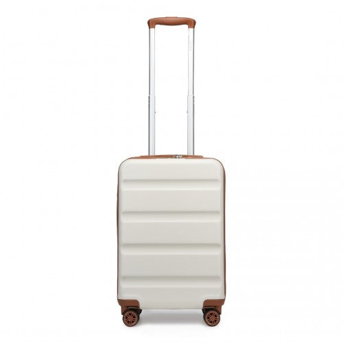KSK2482 - Kono 19 Inch Stylish Horizontal Engraved Hard Shell ABS+PC Cabin Carry-On Suitcase with TSA Lock - Cream | Neil's Luggage Store