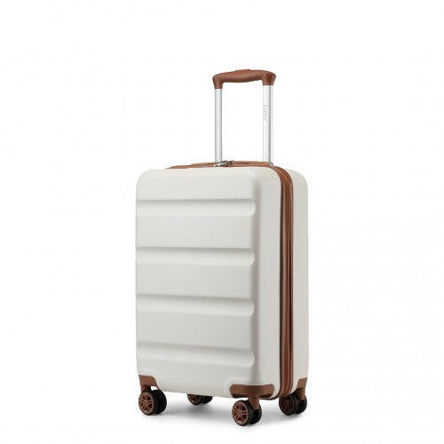 KSK2482 - Kono 19 Inch Stylish Horizontal Engraved Hard Shell ABS+PC Cabin Carry-On Suitcase with TSA Lock - Cream | Neil's Luggage Store