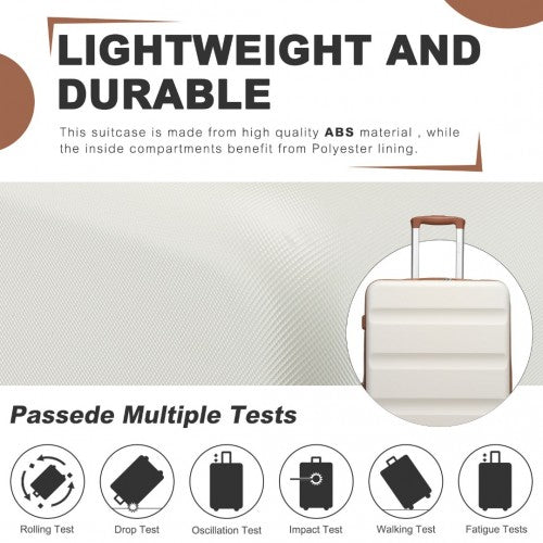KSK2482 - Kono 19 Inch Stylish Horizontal Engraved Hard Shell ABS+PC Cabin Carry-On Suitcase with TSA Lock - Cream | Neil's Luggage Store