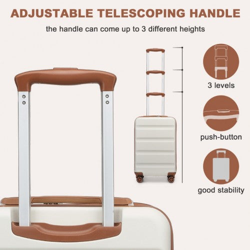 KSK2482 - Kono 19 Inch Stylish Horizontal Engraved Hard Shell ABS+PC Cabin Carry-On Suitcase with TSA Lock - Cream | Neil's Luggage Store