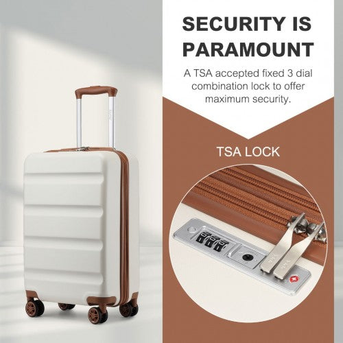 KSK2482 - Kono 19 Inch Stylish Horizontal Engraved Hard Shell ABS+PC Cabin Carry-On Suitcase with TSA Lock - Cream | Neil's Luggage Store