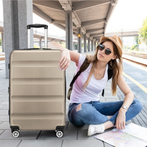 KSK2482 - Kono 24 Inch Expandable Horizontal Engraved Hard Shell ABS+PC Check-In Suitcase with TSA Lock - Gold