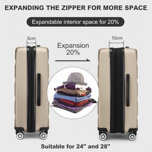 KSK2482 - Kono 24 Inch Expandable Horizontal Engraved Hard Shell ABS+PC Check-In Suitcase with TSA Lock - Gold