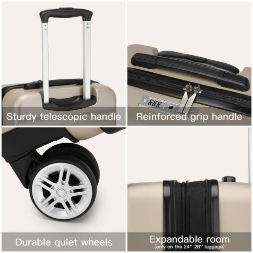 KSK2482 - Kono 28 Inch Expandable Horizontal Engraved Hard Shell ABS+PC Check-In Suitcase with TSA Lock - Gold