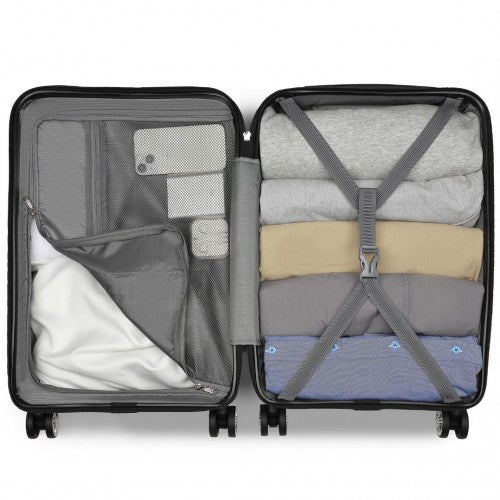 KSK2482 - Kono 28 Inch Expandable Horizontal Engraved Hard Shell ABS+PC Check-In Suitcase with TSA Lock - Grey