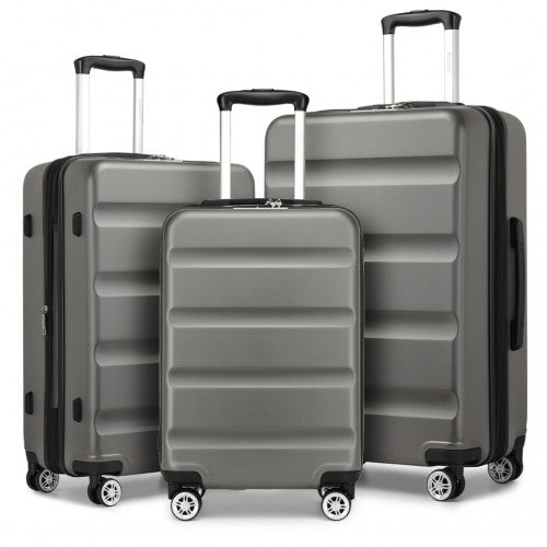 KSK2482 - Kono 3-Piece Horizontal Engraved Hard Shell ABS+PC Suitcase with TSA Lock - Grey
