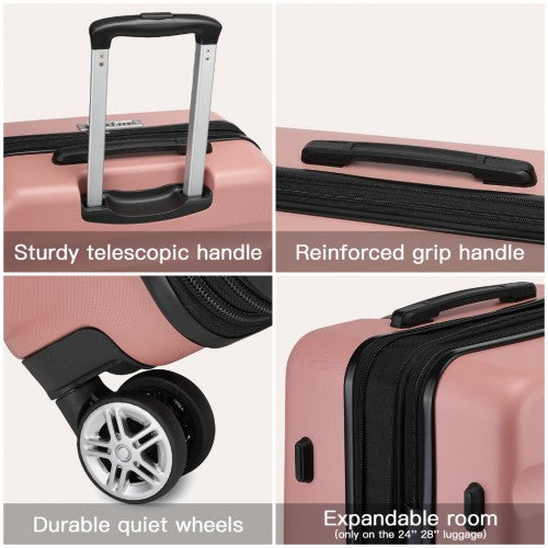 KSK2482 - Kono 28 Inch Expandable Horizontal Engraved Hard Shell ABS+PC Check-In Suitcase with TSA Lock - Nude