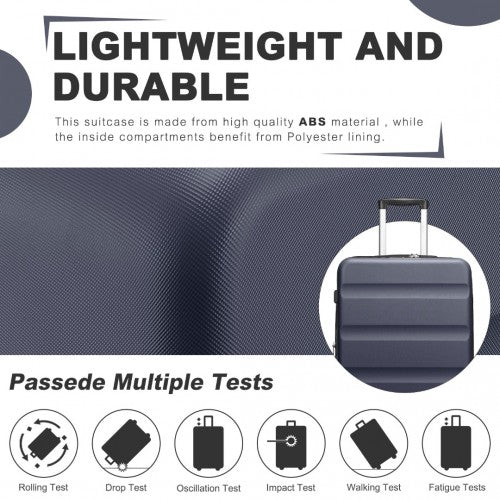 KSK2482 - Kono 24 Inch Expandable Horizontal Engraved Hard Shell ABS+PC Check-In Suitcase with TSA Lock - Navy