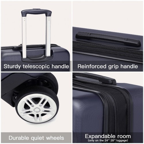KSK2482 - Kono 28 Inch Expandable Horizontal Engraved Hard Shell ABS+PC Check-In Suitcase with TSA Lock - Navy