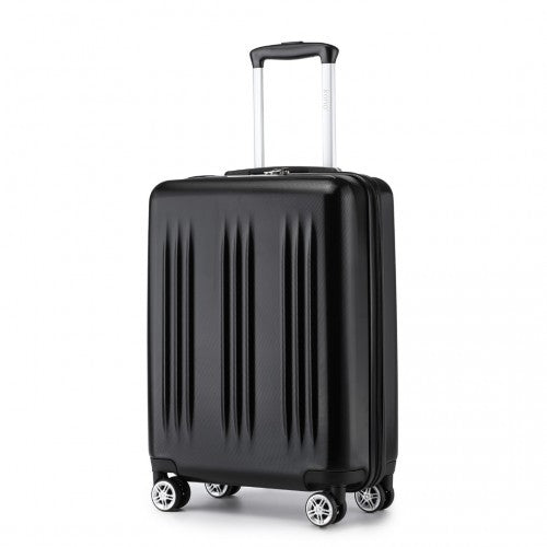 KSK2483 - Kono 20 Inch Sleek Striped Carry-On Suitcase Durable ABS+PC Luggage With Four Spinner Wheels And TSA Lock Perfect for Travel - Black | Neil's Luggage Store