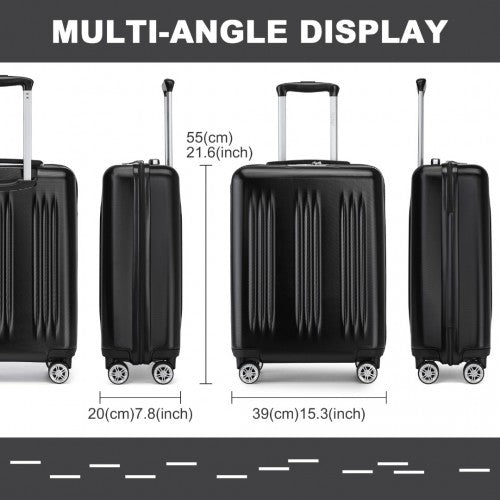 KSK2483 - Kono 20 Inch Sleek Striped Carry-On Suitcase Durable ABS+PC Luggage With Four Spinner Wheels And TSA Lock Perfect for Travel - Black | Neil's Luggage Store