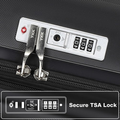 KSK2483 - Kono 20 Inch Sleek Striped Carry-On Suitcase Durable ABS+PC Luggage With Four Spinner Wheels And TSA Lock Perfect for Travel - Black | Neil's Luggage Store