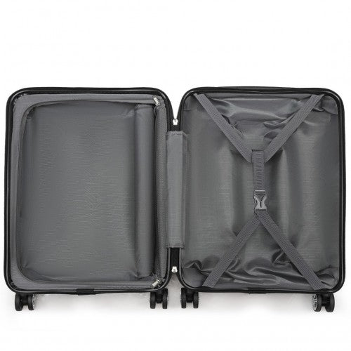 KSK2483 - Kono 20 Inch Sleek Striped Carry-On Suitcase Durable ABS+PC Luggage With Four Spinner Wheels And TSA Lock Perfect for Travel - Black | Neil's Luggage Store