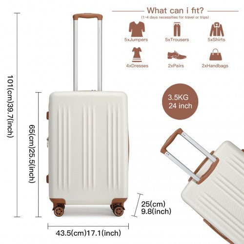 KSK2483 - Kono 24 Inch Sleek Striped Check-In Suitcase Expandable Durable ABS+PC Luggage with Four Spinner Wheels TSA Lock - Cream And Brown | Neil's Luggage Store