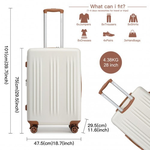 KSK2483 - Kono 28 Inch Sleek Striped Check-In Suitcase Expandable Durable ABS+PC Luggage with Four Spinner Wheels TSA Lock - Cream And Brown | Neil's Luggage Store