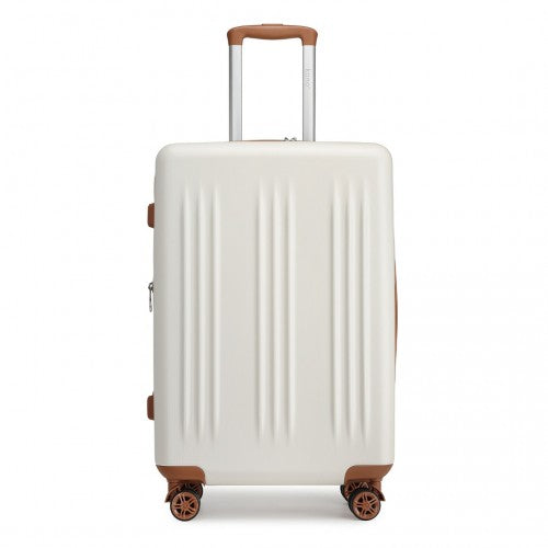 KSK2483 - Kono 28 Inch Sleek Striped Check-In Suitcase Expandable Durable ABS+PC Luggage with Four Spinner Wheels TSA Lock - Cream And Brown | Neil's Luggage Store