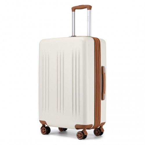 KSK2483 - Kono 28 Inch Sleek Striped Check-In Suitcase Expandable Durable ABS+PC Luggage with Four Spinner Wheels TSA Lock - Cream And Brown | Neil's Luggage Store
