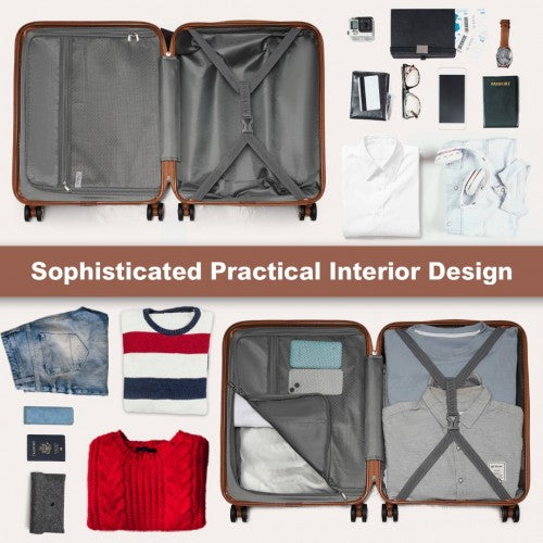 KSK2483 - Kono 24 Inch Sleek Striped Check-In Suitcase Expandable Durable ABS+PC Luggage with Four Spinner Wheels TSA Lock - Cream And Brown | Neil's Luggage Store