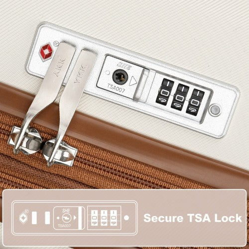 KSK2483 - Kono 24 Inch Sleek Striped Check-In Suitcase Expandable Durable ABS+PC Luggage with Four Spinner Wheels TSA Lock - Cream And Brown | Neil's Luggage Store