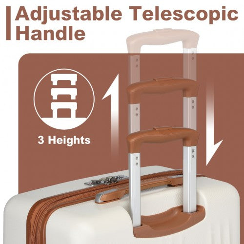 KSK2483 - Kono 24 Inch Sleek Striped Check-In Suitcase Expandable Durable ABS+PC Luggage with Four Spinner Wheels TSA Lock - Cream And Brown | Neil's Luggage Store